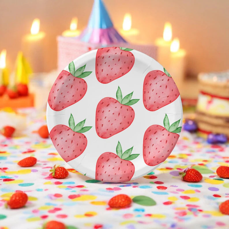 8 Count | Paper Party Plates | Strawberry Theme | Berry 1st Birthday Party Plates | Birthday Decorations and Supplies