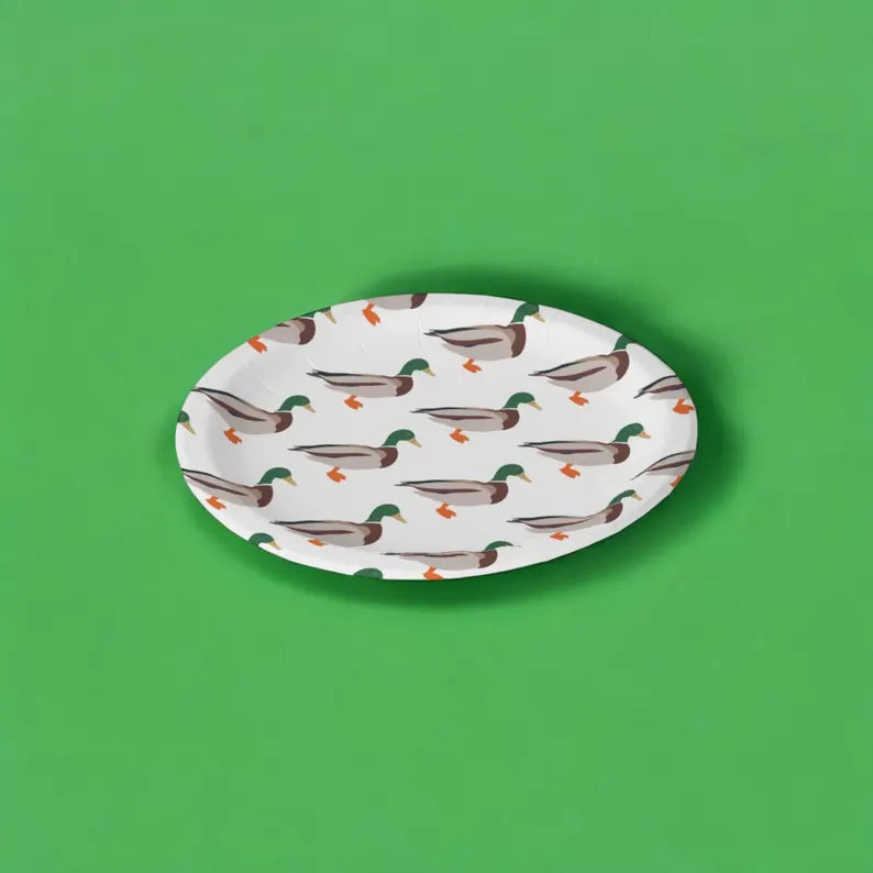 Mallard Duck Birthday | 8 Count | Dessert Plates | One Lucky Duck Birthday | Decorations and Supplies | 1st Birthday