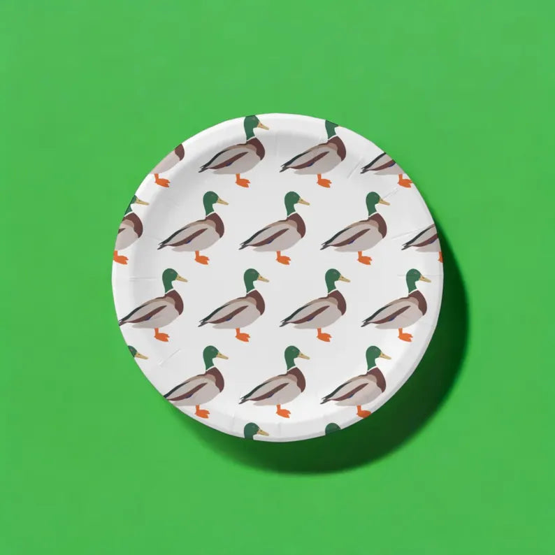 Mallard Duck Birthday | 8 Count | Dessert Plates | One Lucky Duck Birthday | Decorations and Supplies | 1st Birthday