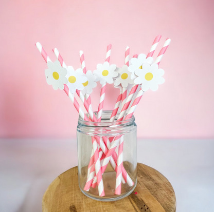 24 Daisy Birthday Drinking Straws | Daisy Theme Party Decorations | Paper Straws | Daisy First Birthday Supplies