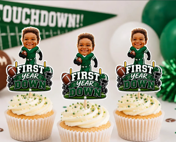 First Birthday Football Cupcake Toppers