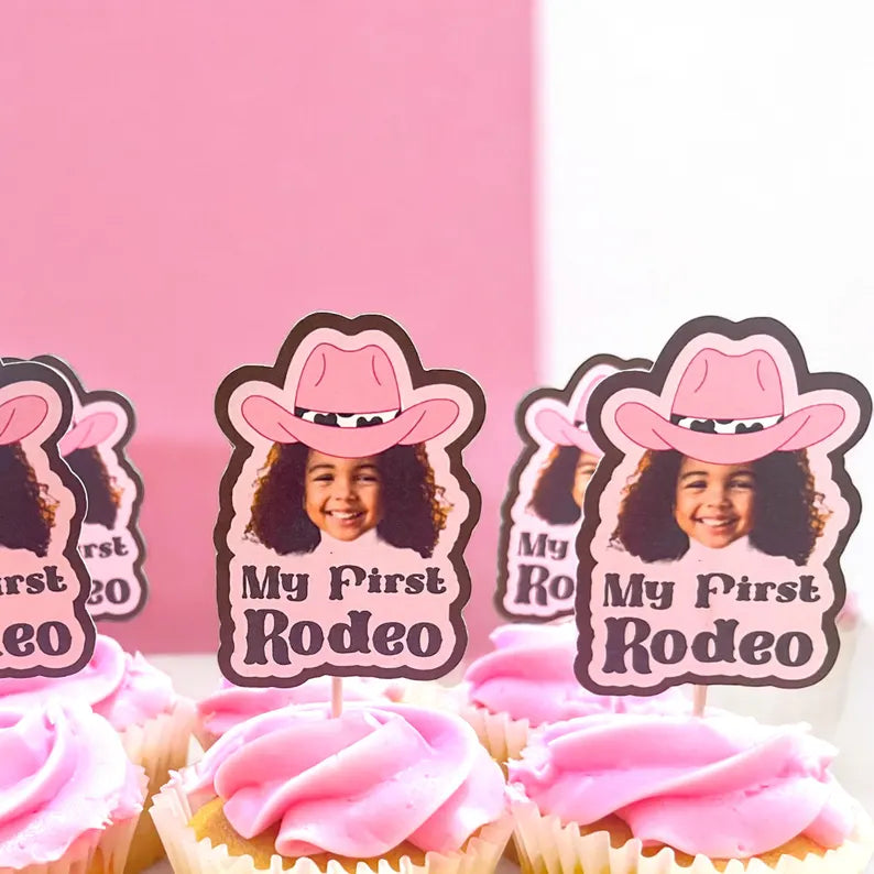 24 My First Rodeo Toppers | Cowgirl Birthday| First Birthday Decorations | 24 Cupcake Toppers | Party Decorations |