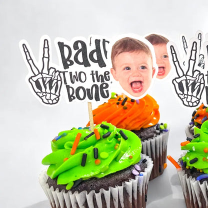 24 Bad Two the Bone Toppers | Halloween Birthday | 2nd Birthday Party Decorations | 24 Cupcake Toppers | Party Decorations | Bad Two the Bone