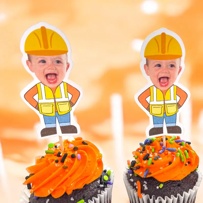 24 Construction Toppers | Constuction Birthday | Birthday Party Decorations | 24 Cupcake Toppers