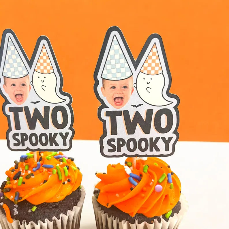 24 Two Spooky Toppers | Halloween Birthday | 2nd Birthday Party Decorations | 24 Cupcake Toppers | Party Decorations | Two Spooky Theme