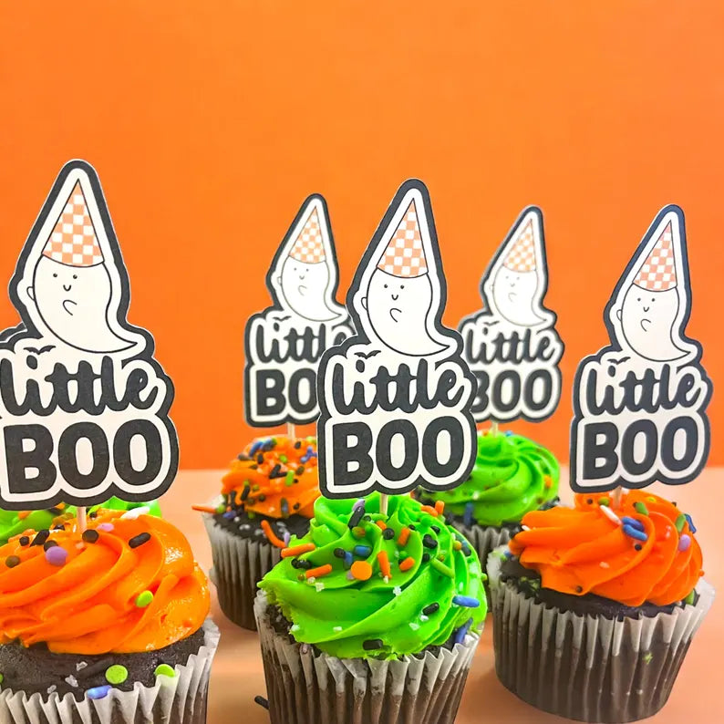 24 Little Boo Toppers | Halloween Birthday | 2nd Birthday Party Decorations | 24 Cupcake Toppers | Party Decorations | Little Boo